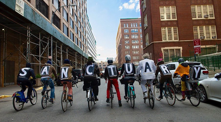 Bicyclists Spell Sanctuary